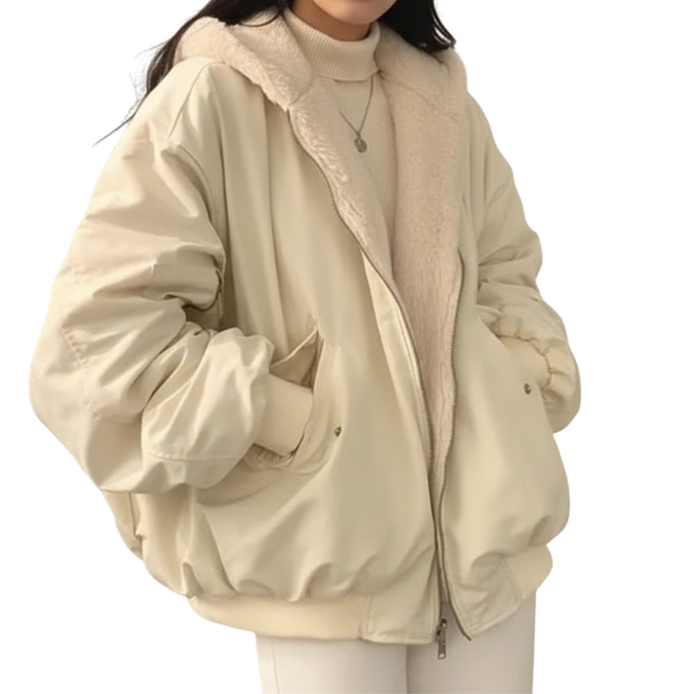 Women’s Reversible Bomber Jacket with Hood and Teddy Fleece | Marvenia London