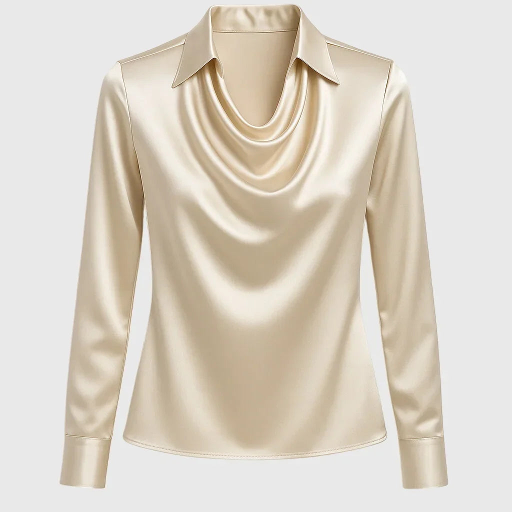 Women’s Long Sleeve Satin Blouse with Cowl Neckline | Marvenia London