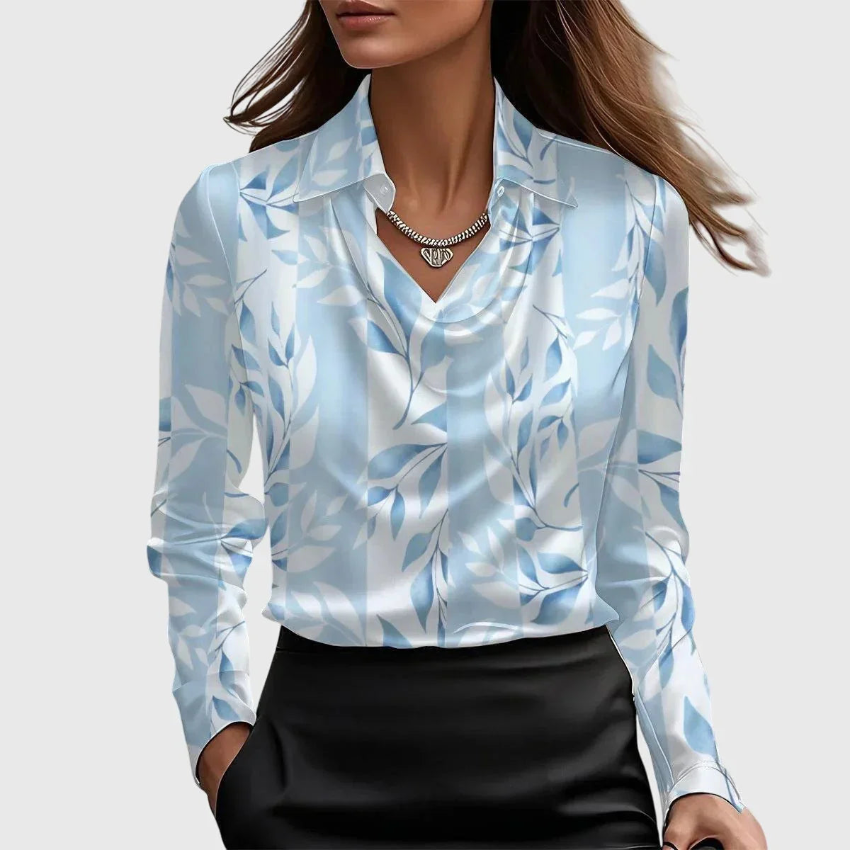 Women’s Long Sleeve Satin Blouse with Cowl Neckline | Marvenia London