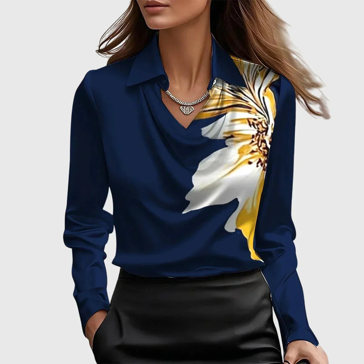 Women’s Long Sleeve Satin Blouse with Cowl Neckline | Marvenia London