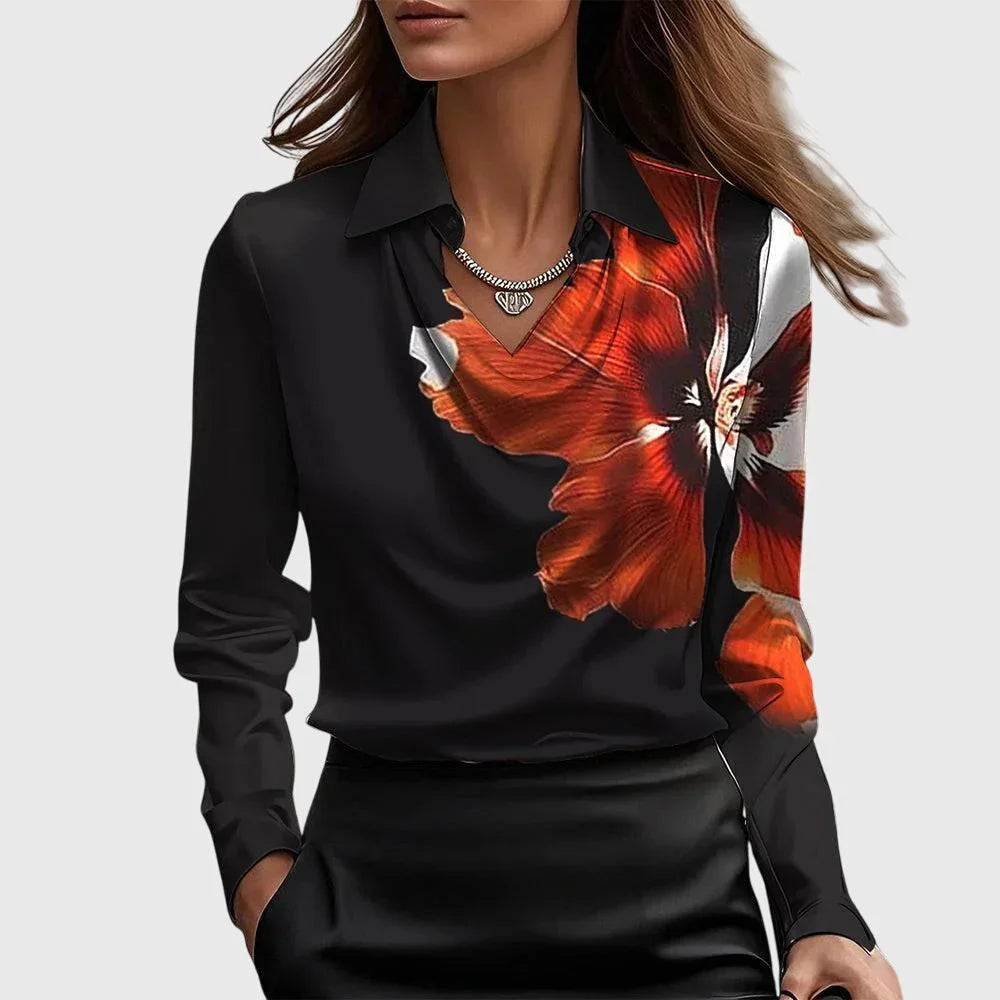 Women’s Long Sleeve Satin Blouse with Cowl Neckline | Marvenia London