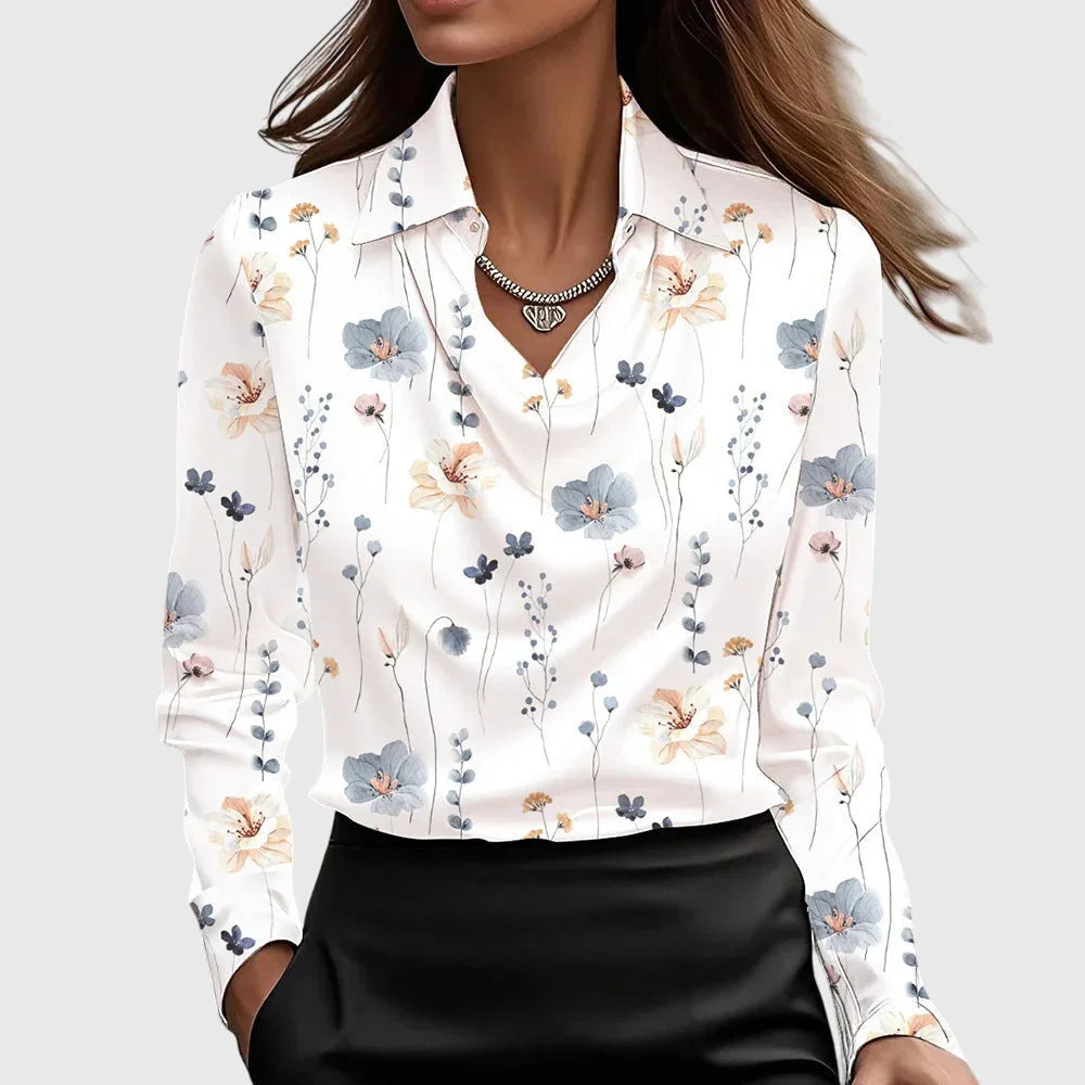 Women’s Long Sleeve Satin Blouse with Cowl Neckline | Marvenia London